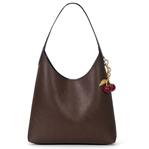 HICARRY Faux Suede Hobo Bags Vegan Leather Shoulder Bag Tote for Women with Cherry Charm Slouchy Designer Handbag Purse Fall Fashion - Image 1