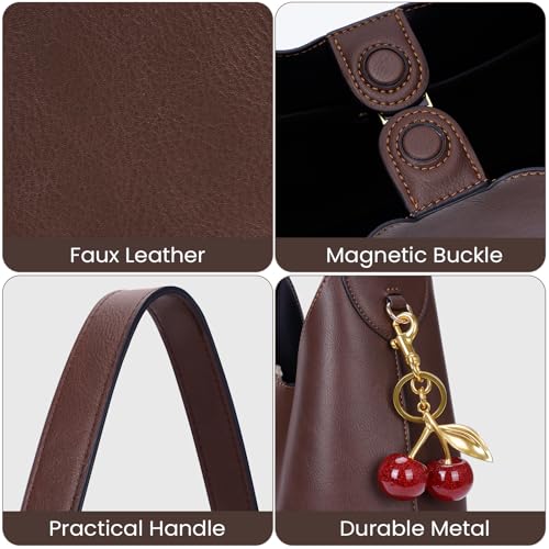 HICARRY Faux Suede Hobo Bags Vegan Leather Shoulder Bag Tote for Women with Cherry Charm Slouchy Designer Handbag Purse Fall Fashion - Image 4