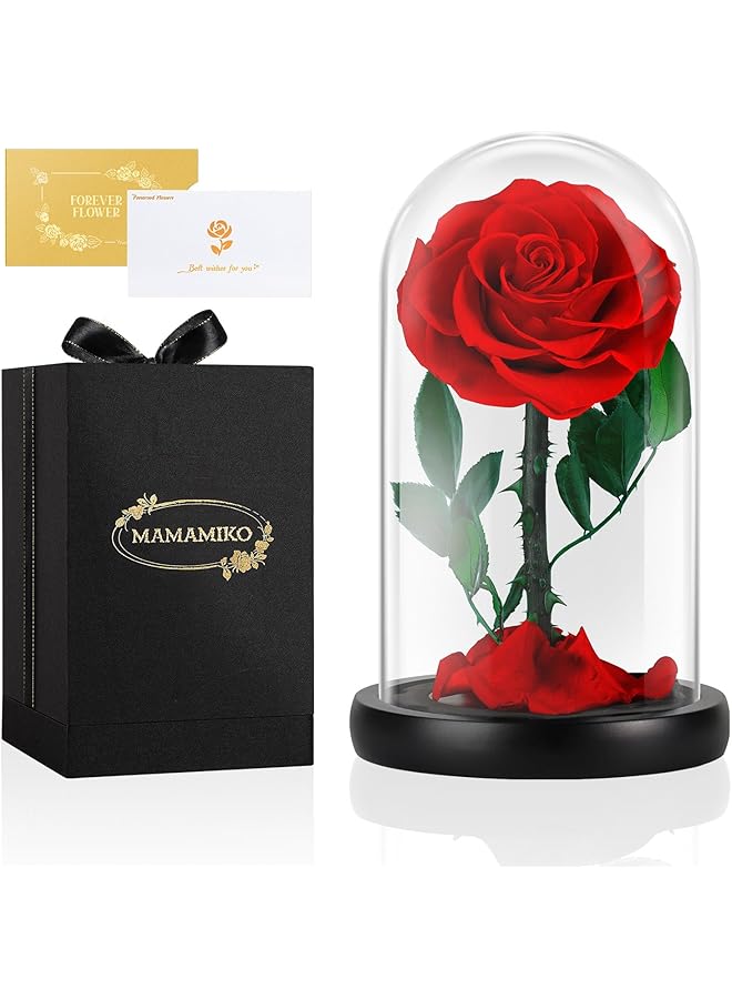 The Bros زهور محفوظة ورود في قبة زجاجية، ورود حقيقية تدوم 5 سنوات، زهور للأبد للتوصيل غداً، هدايا للأمهات، هدايا ذكرى زواج أو عيد ميلاد للنساء، حمراء - Image 1