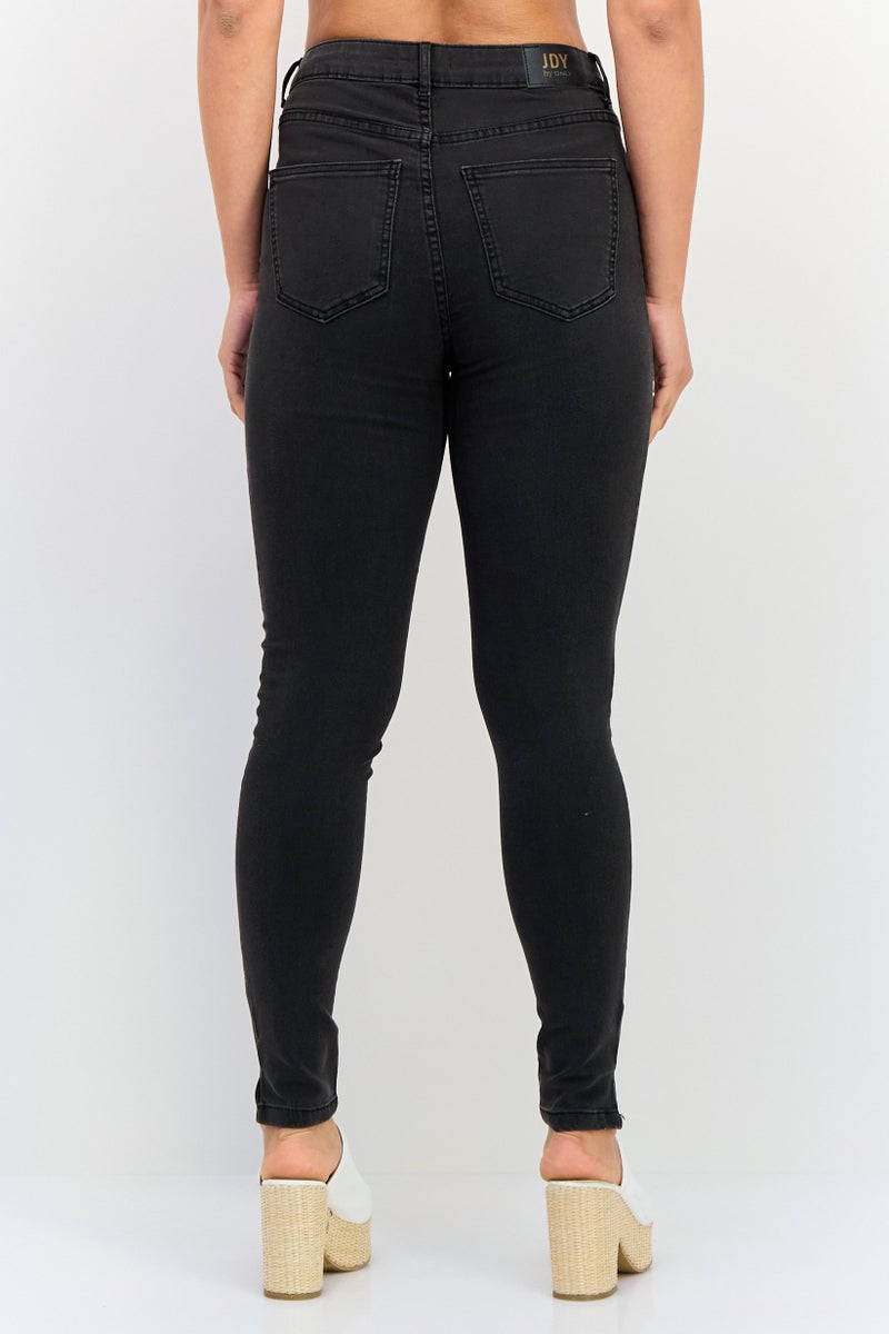 JDY Women Skinny Fit Solid Stretchable Straight Jeans, Black - Image 3