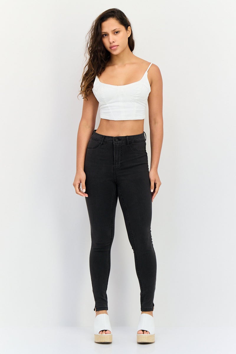 JDY Women Skinny Fit Solid Stretchable Straight Jeans, Black - Image 2