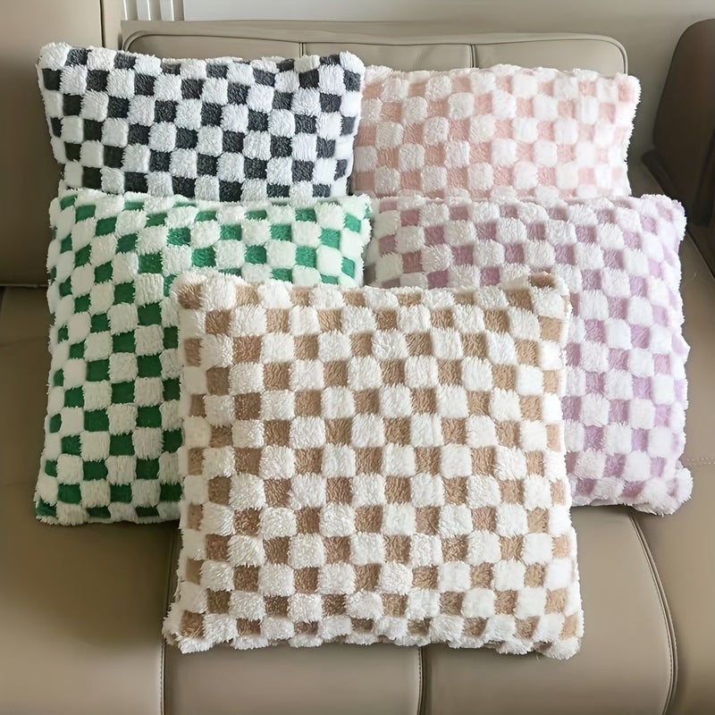 2Pcs 17.7x17.7 Inch Checkered Pillow Cover Pink White Black White Modern Soft Cushion Case - Image 1