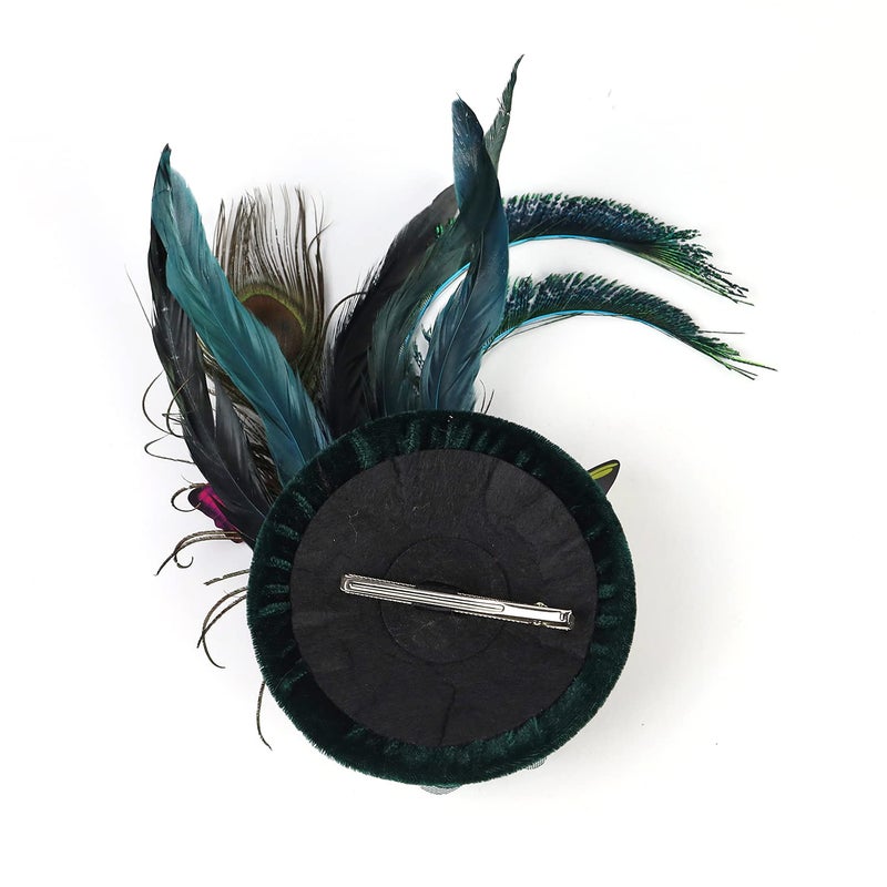 Coucoland Fascinators Hat for Women Pillbox Tea Party Hat Derby Butterfly Feather Cocktail Fascinator Headband Dark Green - Image 3