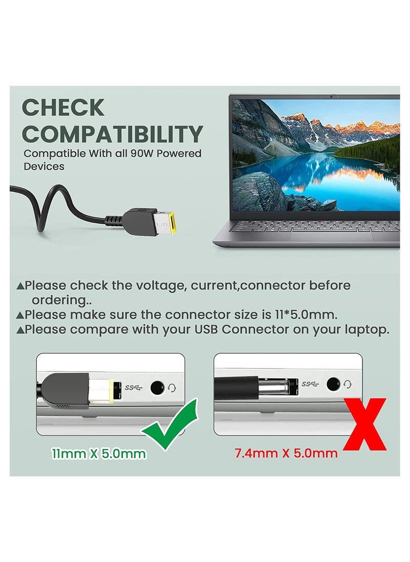 Generic - Lenovo Laptop charger 90W 65W Compatible with ThinkPad X1 T460 T470 E431 G410 ADLX90NLC3A Replacement AC Adapter For IdeaPad G50-30 Yoga 11s Flex 14 15D with power cord - Image 1