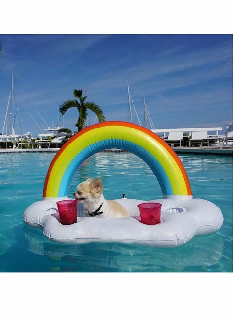 Inflatable Rainbow Cloud Drink Float, Large Capacity Pool Cooler Drink Holder Floating Beverage Salad Fruit Serving Bar Pool Float Party, Water Fun Decorations and Pool Toys for Adults and Kids