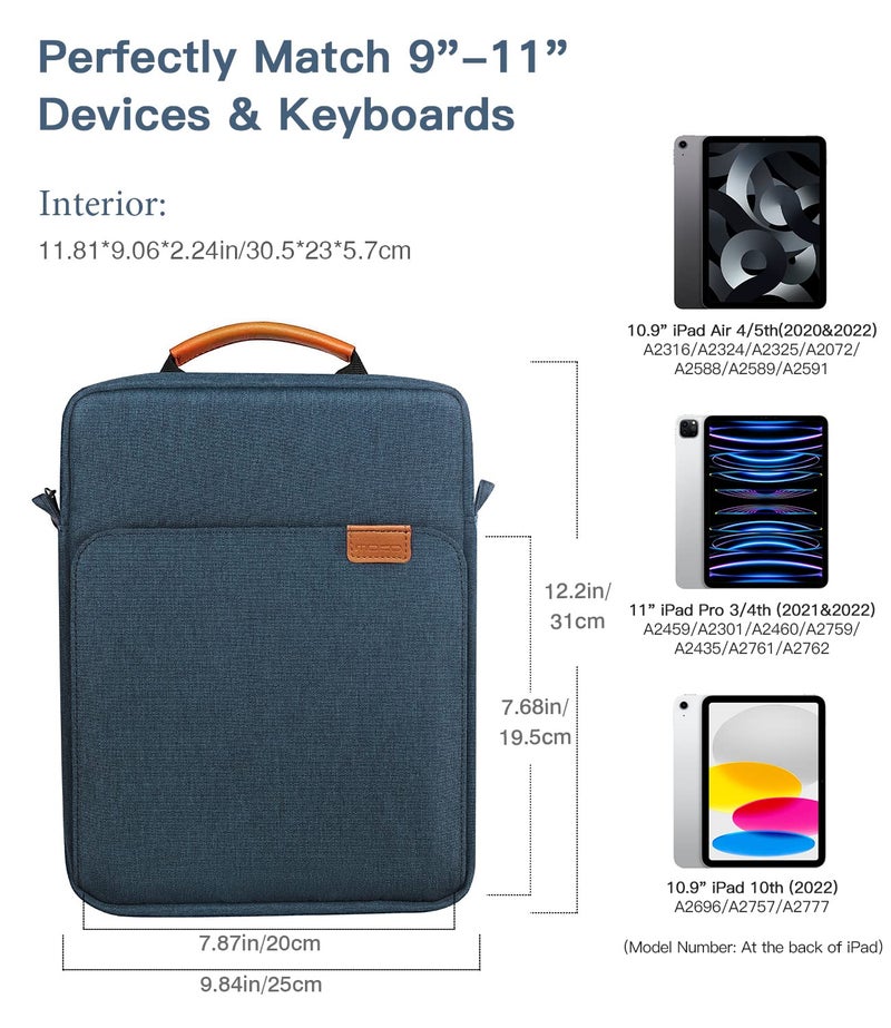 MoKo 9-11 Inch Tablet Sleeve Bag Handle Carrying Case with Shoulder Strap Fits 11inch iPad Air M3, iPad A16 2025, Pro 11 inch, iPad 10/9/8/7th Gen, Tab S8/S9 11", Indigo - Image 2