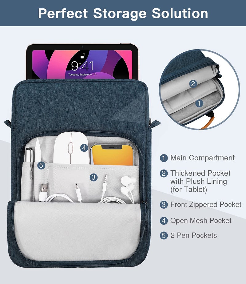 MoKo 9-11 Inch Tablet Sleeve Bag Handle Carrying Case with Shoulder Strap Fits 11inch iPad Air M3, iPad A16 2025, Pro 11 inch, iPad 10/9/8/7th Gen, Tab S8/S9 11", Indigo - Image 5