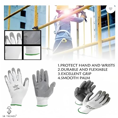 SR TRENDS Nitrile Coated Safety Gloves - Non-Slip, Oil/Abrasion Resistant, Heavy-Duty for Construction, Mechanics, Gardening, Plumbing & Automotive (10 Pair) - Image 5