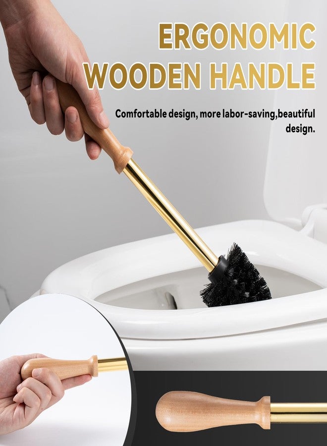 BASDHE Duck Toilet Brush and Holder Set - Ceramic Bathroom Toilet Scrubber Brush Organizer with Wooden & Stainless SteelHandle, Gold Toilet Brush & Cute Duck Design for Bath Decor Storage - Image 3