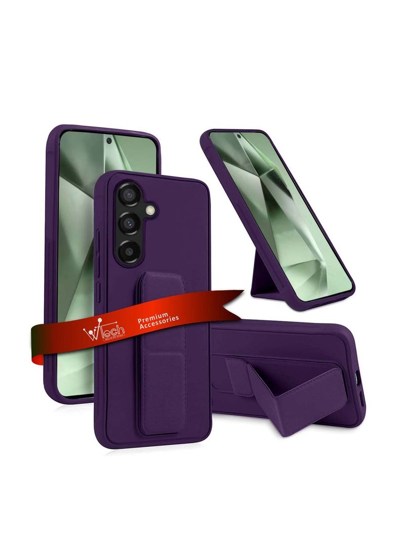 دبليو تيك سامسونج جالاكسي S24 FE 5G 2024 قبضة يد قابلة للطي بمسند مغناطيسي وحزام معصم وقبضة إصبع مع غطاء حماية مدمج من الحديد باللون الأرجواني الباذنجاني - Image 1