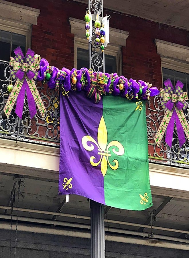ALIBBON Large Mardi Gras Bows for Wreaths, Mardi Gras Wreath Bows, Flaxen Fleur de Lis Bows, Glitter Purple Bows for Front Door, Mardi Gras Decorations Bows for Mardi Gras Carnival Decor - Image 4