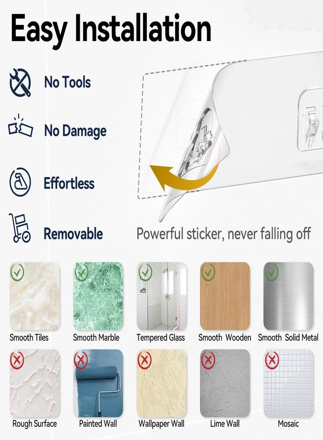 YASONIC 6 Pack Adhesive Strip for Rectangular Shower Caddies, Waterproof Shower Adhesive Strips, No Drilling Sticky Pads for Storage Corner Shelves and Kitchen Racks - Image 3