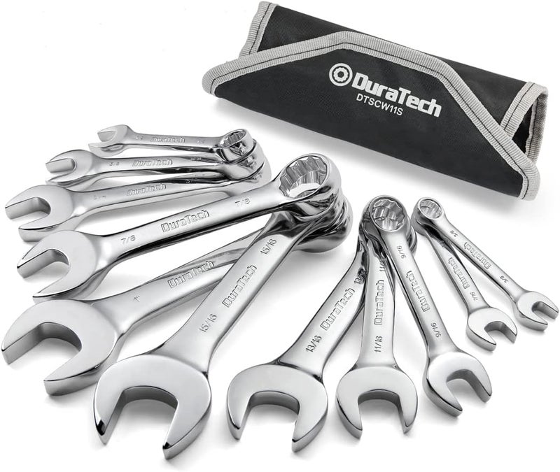 DURATECH Stubby Combination Wrench Set, SAE, 11-piece, 3/8'' to 1'', 12-Point, CR-V Steel, with Rolling Pouch - Image 1