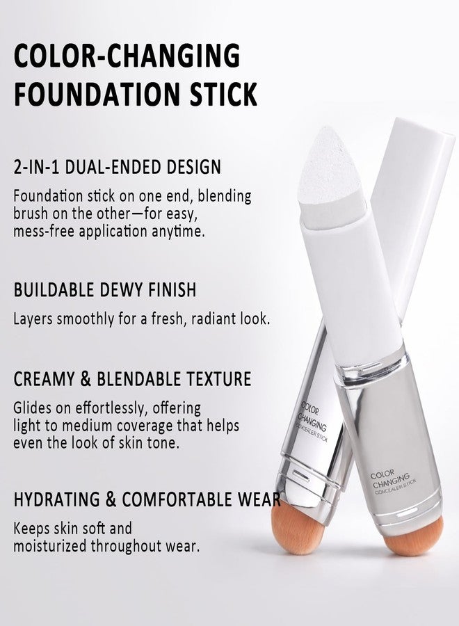 Jutqut Color Changing Foundation Stick, 2-in-1 Dual Ended Foundation Stick with Brush, Lightweight Dewy Finish, Blendable Cream Base Makeup, Buildable Coverage, 03 Natural - Image 3