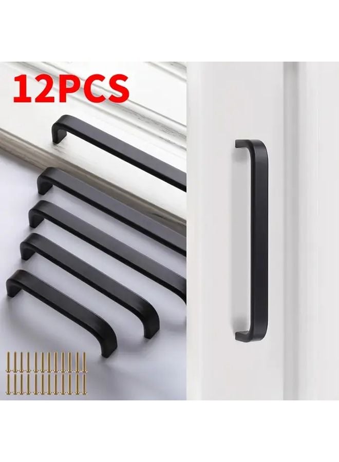 12pcs Black Aluminum Cabinet Handles Modern Sleek Design Durable Drawer Pulls - Image 1