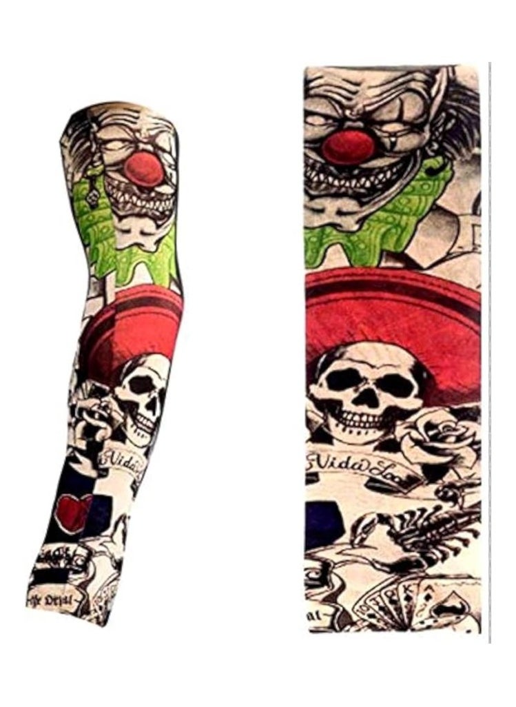 Generic One Pair Women's and Men's Nylon Stretch Tattoo Printed Full Hand Arm Sleeves Gloves, Random Print, Multicolor 