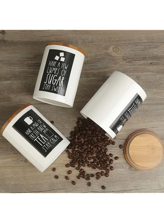 PROMASS Ceramic Food Storage Jars Set of 3 Ceramic Storage Canisters with Airtight Bamboo Lid Kitchen Tea Storage Containers Ceramic Sugar Canisters Set Porcelain Food Jars for Coffee, Tea and Sugar - Image 1