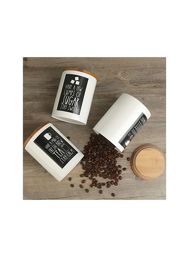 PROMASS Ceramic Food Storage Jars Set of 3 Ceramic Storage Canisters with Airtight Bamboo Lid Kitchen Tea Storage Containers Ceramic Sugar Canisters Set Porcelain Food Jars for Coffee, Tea and Sugar - Image 2