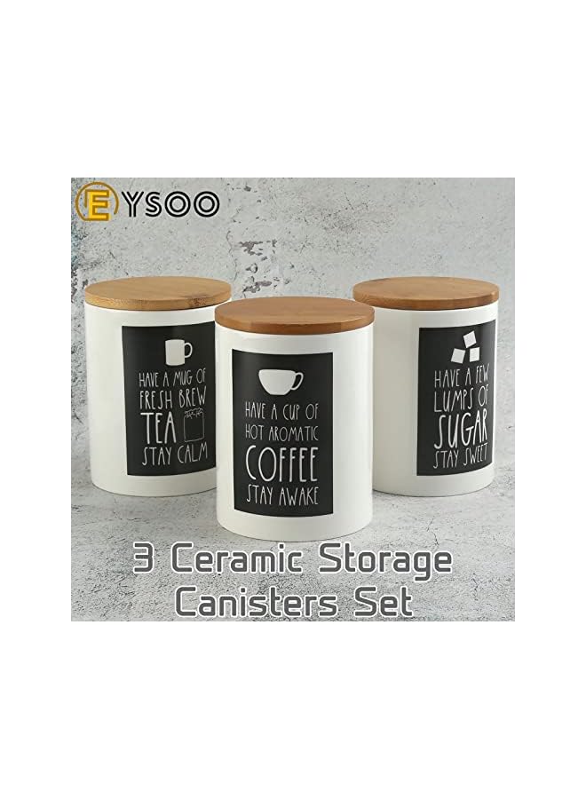 PROMASS Ceramic Food Storage Jars Set of 3 Ceramic Storage Canisters with Airtight Bamboo Lid Kitchen Tea Storage Containers Ceramic Sugar Canisters Set Porcelain Food Jars for Coffee, Tea and Sugar - Image 3