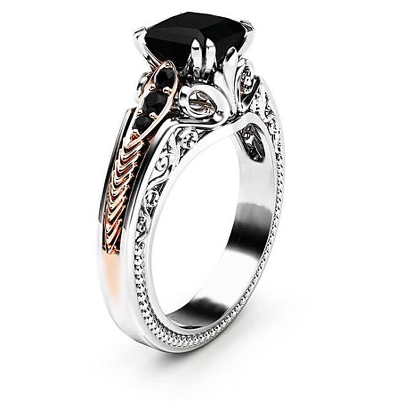 925 Sterling Silver Shiny Full Diamond Black Gemstone Ring Cubic Zirconia Rings CZ Diamond Ring Eternity Engagement Wedding Band Ring for Women Silver US Code 7