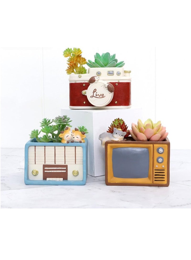 Generic Resin Succulent Plant Pot, Retro Radio Succulent Plant Pot/Plant Pot/Flower Pot/Bonsai Pot for Herbs, Succulents, Cactus Pen Holder, Suitable for Home Decoration Micro Landscape (Camera)  - Image 3