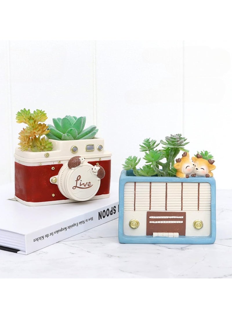 Generic Resin Succulent Plant Pot, Retro Radio Succulent Plant Pot/Plant Pot/Flower Pot/Bonsai Pot for Herbs, Succulents, Cactus Pen Holder, Suitable for Home Decoration Micro Landscape (Camera)  - Image 5