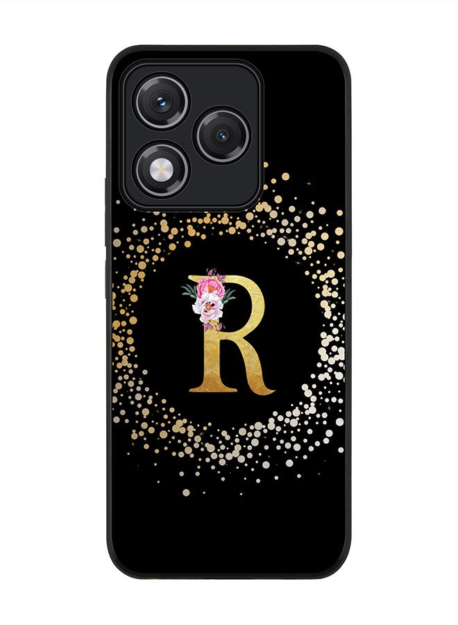 For Honor 400 Lite Case,Slim fit Camera Protection, Shockproof Thin Phone cover  - Custom Monogram Floral - R ( Black )