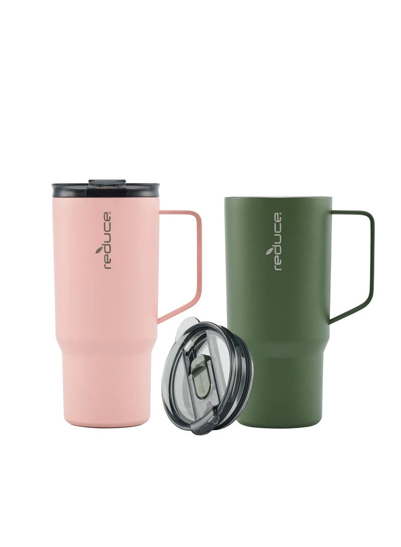 Reduce Hot1 Vacuum Insulated Mug 700ml With Adjuastable Flow Lids | For Cold & Hot Beverage | Green + Pink | Pack Of 2 - Image 1