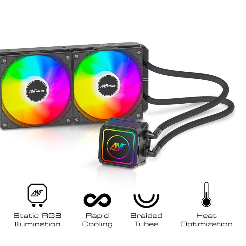 Ant Value AV240 240mm CPU Liquid Cooler/AIO - Black | Static RGB| Support Intel - LGA115X/1200/1700/1851/1366/2011/2066, AMD - FM1/FM2/AM2//AM2+/AM3/AM3+/AM4/AM5 - Image 2
