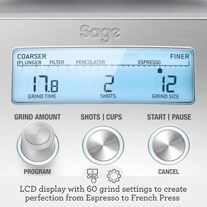 سيج مطحنة القهوة Smart Grinder Pro Conical Burr مع 60 إعداد طحن أوتوماتيكي قابل للبرمجة من الفولاذ المقاوم للصدأ المصنوع من الفولاذ المقاوم للصدأ في UAE إصدار لمدة سنتين ضمان الشركة المصنعة - Image 4