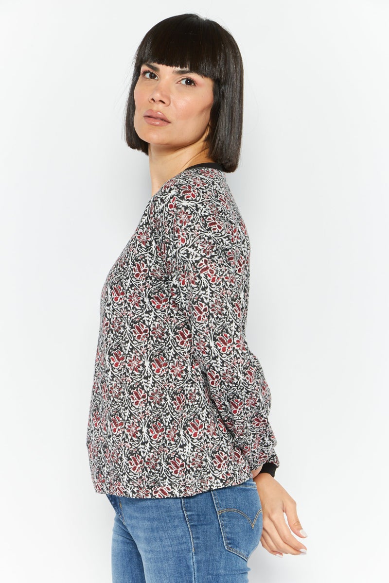 Etam Women Allover Print Long Sleeve Sweater, Black - Image 4