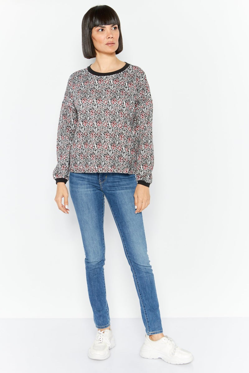 Etam Women Allover Print Long Sleeve Sweater, Black - Image 3