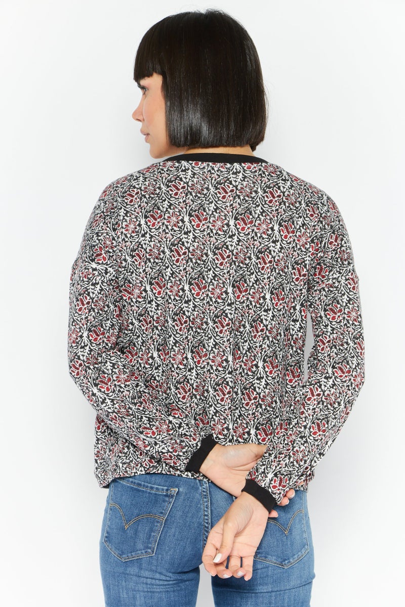 Etam Women Allover Print Long Sleeve Sweater, Black - Image 2