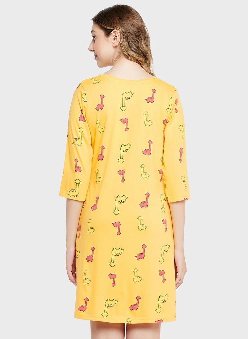 كلوفيا قميص نوم محبوك مطبوع