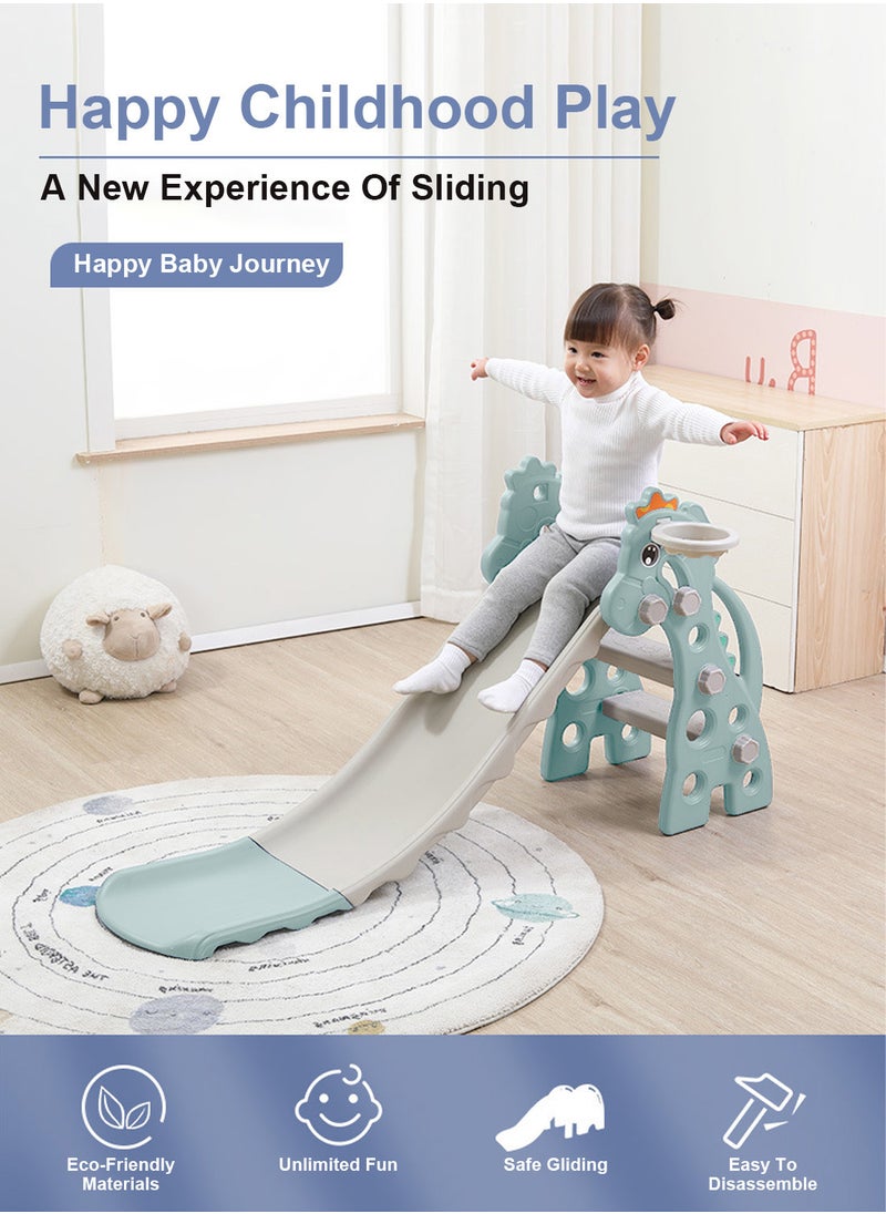 Foldable Children's Slide Independent Playground Entertainment Slide Baby Multifunctional Climbing Slide Toy Set Easy To Assemble Suitable For Indoor And Outdoor Children With Basketball Stand