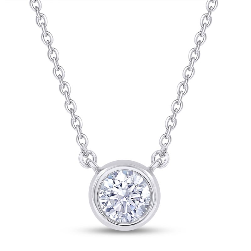SAVEARTH DIAMONDS Solitaire Pendant Necklace for Women 6.5MM Round Lab Created Moissanite Bezel-Set Choker Necklace in 18K White Gold Plated Jewelry Gift for Her (16"+2â€ Adjustable Chain) - Image 1