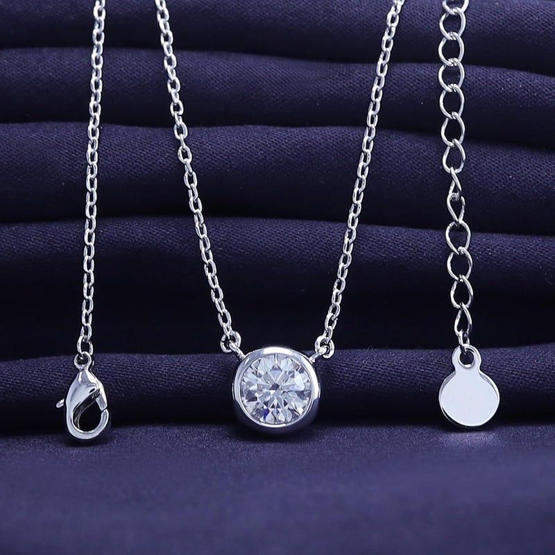 SAVEARTH DIAMONDS Solitaire Pendant Necklace for Women 6.5MM Round Lab Created Moissanite Bezel-Set Choker Necklace in 18K White Gold Plated Jewelry Gift for Her (16"+2â€ Adjustable Chain) - Image 4