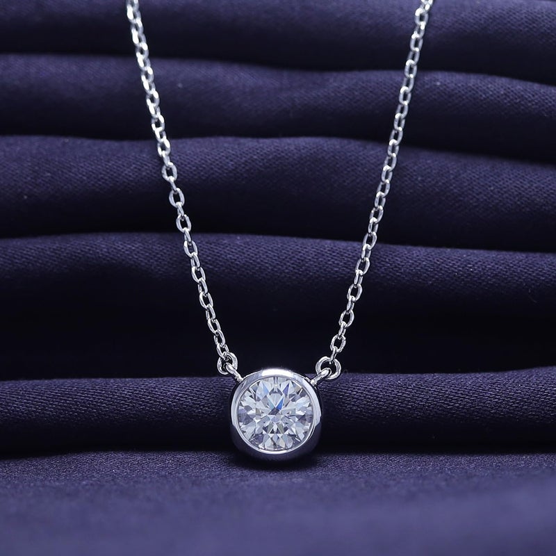 SAVEARTH DIAMONDS Solitaire Pendant Necklace for Women 6.5MM Round Lab Created Moissanite Bezel-Set Choker Necklace in 18K White Gold Plated Jewelry Gift for Her (16"+2â€ Adjustable Chain) - Image 3