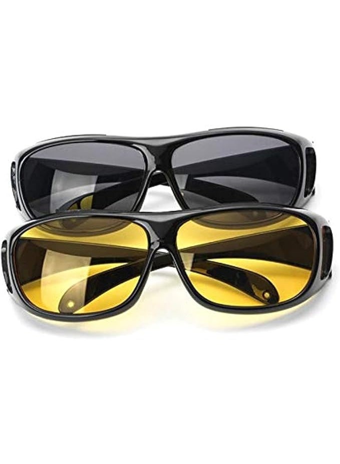 نظارتان شمسيتان مضادتان للتوهج عالية الوضوح - نظارات قيادة نهارية مستقطبة بلون نحاسي وأصفر ليلي مع حامل مشبك للسيارة، تصميم واقي من الشمس للقيادة الآمنة - Image 1