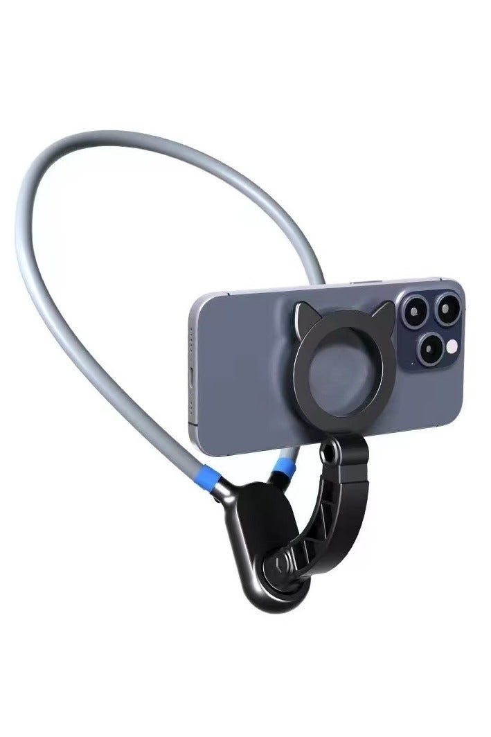 Magnetic Neck Mount for Phones, Neck Cell Phone Holder POV/Vlog Selfie Mount, Hand Free Phone Neck Holder Chest Stand Strap Video Recording for iPhone 15 14 13 12 Seires Android Phones (Grey) - Image 1