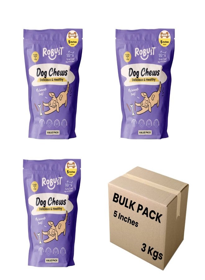 ROBUST Long Lasting All-Natural Dog Chew Bones To Keep Your Dog Entertained - 5 Inches (3Kg Unit) | Premium Compressed Rawhide Chews For Small, Medium & Large Dogs | 5 Inches (3Kg Unit) - Image 1