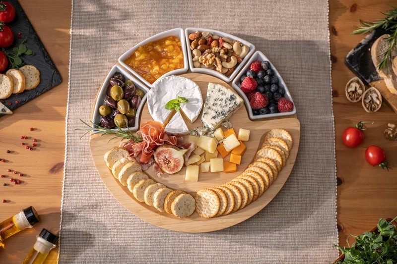 ChefSofi Charcuterie Cheese Board and Platter Set  Made from Bamboo Wood  US Patented 13 inch Cheese Cutting Board and Knife for Entertaining and Serving  4 Knives  4 Bowls - Image 2