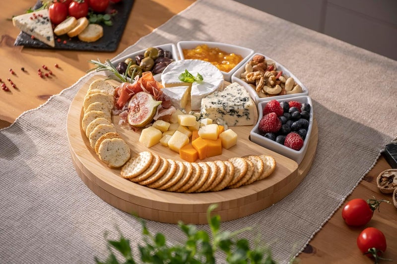 ChefSofi Charcuterie Cheese Board and Platter Set  Made from Bamboo Wood  US Patented 13 inch Cheese Cutting Board and Knife for Entertaining and Serving  4 Knives  4 Bowls - Image 4