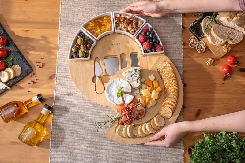 ChefSofi Charcuterie Cheese Board and Platter Set  Made from Bamboo Wood  US Patented 13 inch Cheese Cutting Board and Knife for Entertaining and Serving  4 Knives  4 Bowls - Image 3