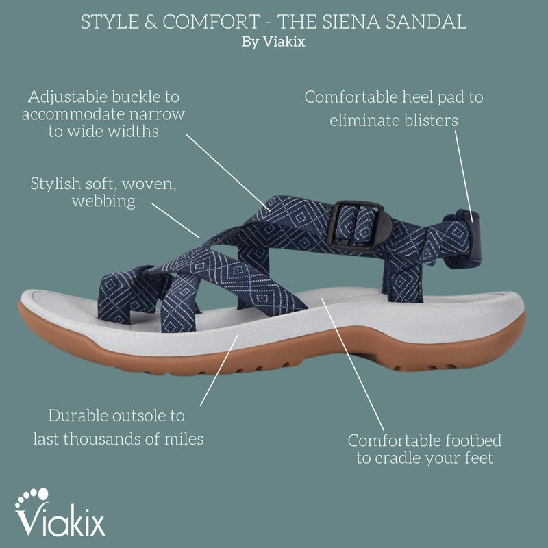 Viakix Womens Walking Sandals: Cute Stylish Comfy Athletic Sport Outdoor Hiking Sandal for Trekking Water Wide Width Beach, Blue 8 - Image 3
