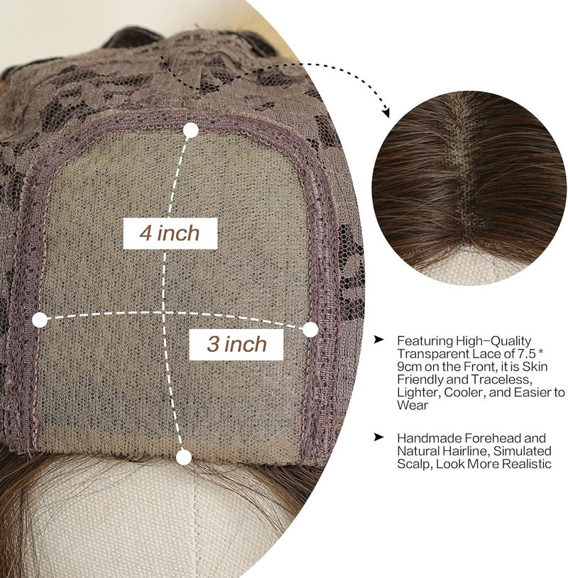 OMELPIS Priority based order prep 7.5 * 9cm Lace Front Bright Brown Long Wavy Wigs for Women Natural Water Wave Middle Part Heat Resistant Synthetic Fiber Wig Curly Hair for Daily Dating Family Gathering Party 71cm Wide use selected material - Image 5