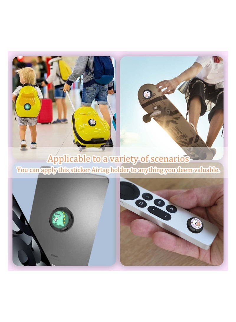SYOSI [2-Pack] Cute Sticker Case for Air tag Holder with 3M Adhesive - Cartoon Design, Waterproof and Durable Airtag Protector for Luggage, Bike, Camera, and More (Dinosaur & Dairy Cow)  - Image 4