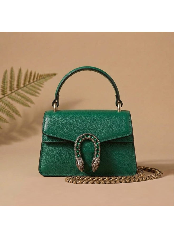 TOP Choice Elegant Pebbled Leather Top Handle Crossbody Bag with Chain Strap & Horseshoe Accent Lock for Women