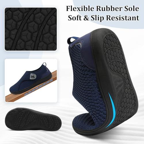 Scurtain Navy Blue Shoes for Women Wide Width Non Slip Diabetic Shoe Neuropathy Bunion Pregnancy Recovery Flat Shoes Fashion Casual Knitted Wide Toe Senakers Size 9 - Image 4