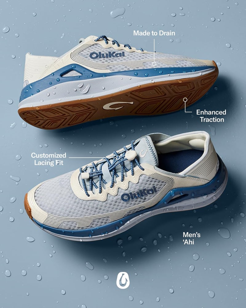 OLUKAI 'Ahi Menâ€™s Performance Marine Shoes, Water-Ready Sneakers with Customized Lacing Fit, Lightweight & Breathable, Enhanced Grip & Traction, 11, Blue Pearl/White - Image 4